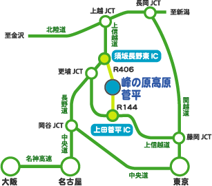 峰の原高原・菅平へのアクセス図